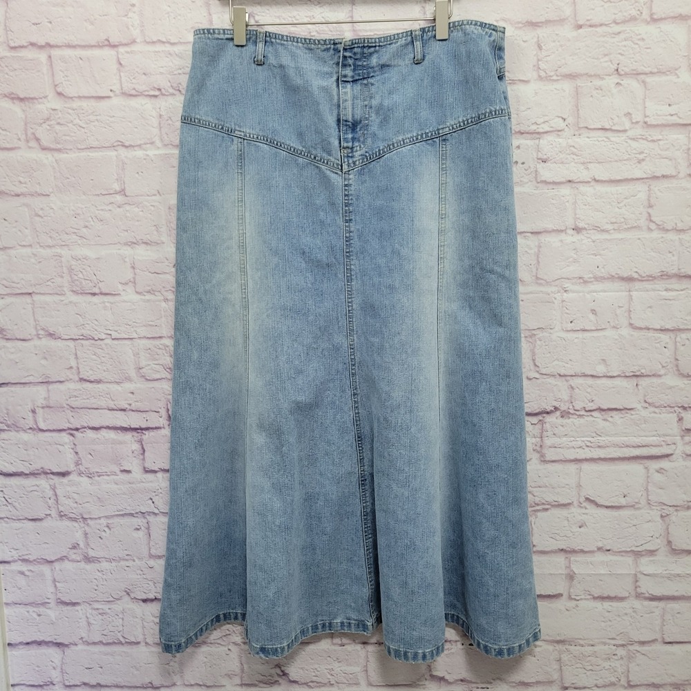 VTG Faded Glory Denim A-Line Maxi Skirt 36" Waist Lt Wash 90s Y2K Flare Prairie‎